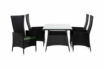 Matgrupp utomhus thor 140x90 + 4 jenny fåtölj ställbar m dyna - svart|grön