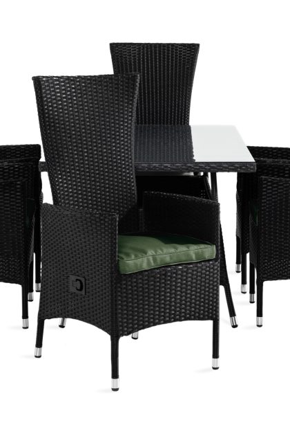 Matgrupp utomhus thor 140x90 + 6 jenny fåtölj ställbar m dyna - svart|grön