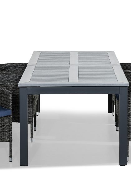 Matgrupp monaco 220-280x100 + 6 jenny fåtölj ställbar m dyna - svart|grå|blå