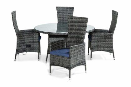 Matgrupp utomhus thor 140 rund + 4 jenny fåtölj ställbar m dyna - grå|blå