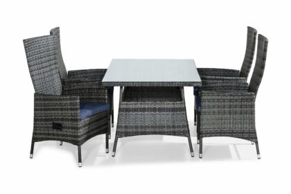 Matgrupp utomhus thor 140x90 + 4 jenny fåtölj ställbar m dyna - grå|blå