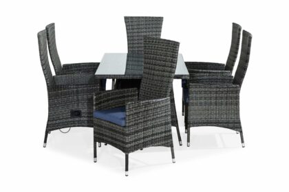 Matgrupp utomhus thor 140x90 + 6 jenny fåtölj ställbar m dyna - grå|blå