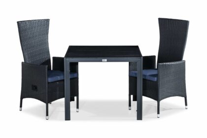 Matgrupp utomhus tunis 90x90 + 2 jenny fåtölj ställbar m dyna - svart|blå