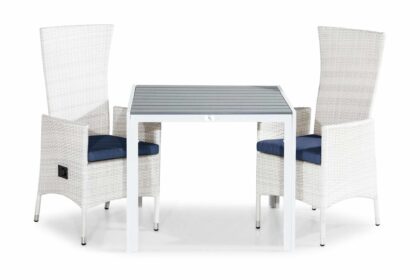 Matgrupp utomhus tunis 90x90 + 2 jenny fåtölj ställbar m dyna - vit|blå