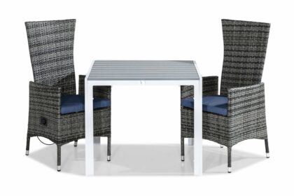 Matgrupp utomhus tunis 90x90 + 2 jenny fåtölj ställbar m dyna - vit|grå|blå
