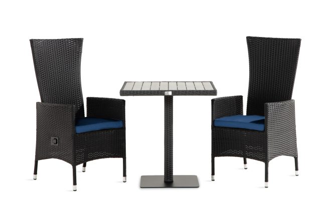 Caféset bahamas 70x70 + 2 jenny fåtölj ställbar m dyna - svart|blå