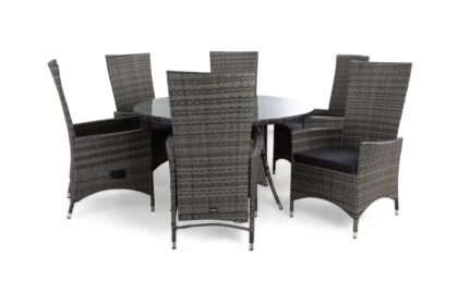 Matgrupp utomhus thor Ø140 + 6 jenny ställbar fåtölj m dyna - grå|grå|grå