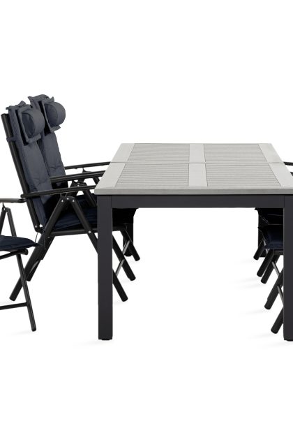 Matgrupp utomhus monaco 100x220-280 + 6 maggie positionsstol m dyna - svart|grå