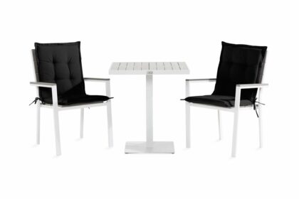 Caféset tunis 70x70 + 2 stapelstolar m dyna - vit|grå|svart