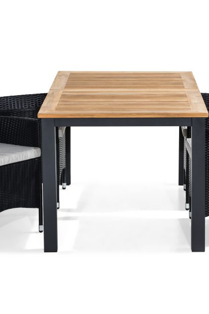 Matgrupp utomhus las vegas 152-210x90 + 4 thor fåtölj m dyna - teak|svart|grå
