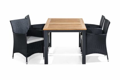 Matgrupp utomhus las vegas 152-210x90 + 4 thor fåtölj m dyna - teak|svart|grå