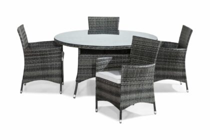 Matgrupp utomhus thor 140 rund + 4 thor fåtölj m dyna - grå