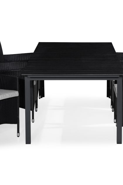 Matgrupp utomhus tunis 205x90 + 6 thor fåtölj m dyna - svart|grå