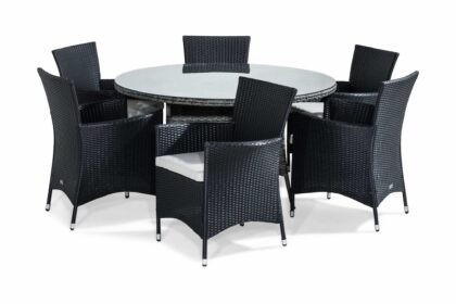 Thor matgrupp utomhus 140 cm rund inkl 6 fåtöljer -