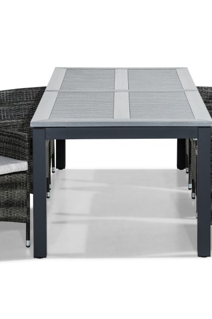 Matgrupp utomhus monaco 220-280x100 + 6 thor fåtölj m dyna - svart|grå