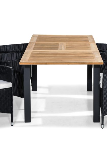 Matgrupp utomhus las vegas 152-210x90 + 6 thor fåtölj m dyna - teak|svart|grå