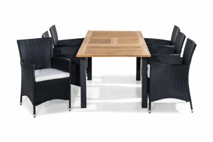 Matgrupp utomhus las vegas 152-210x90 + 6 thor fåtölj m dyna - teak|svart|grå