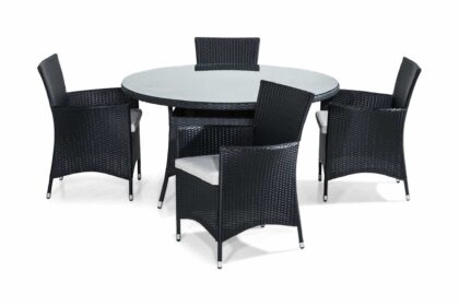 Matgrupp utomhus thor 140 rund + 4 thor fåtölj m dyna - svart|grå