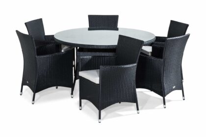 Thor matgrupp utomhus 140 cm rund inkl 6 fåtöljer - svart
