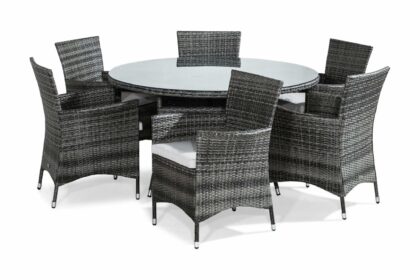 Thor matgrupp utomhus 140 cm rund inkl 6 fåtöljer - grå