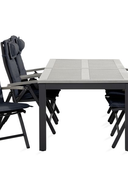 Matgrupp utomhus monaco 100x220-280 + 6 positionsstolar m dyna - svart|grå