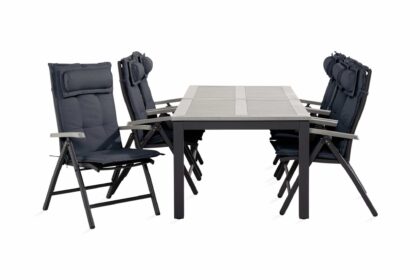 Matgrupp utomhus monaco 100x220-280 + 6 positionsstolar m dyna - svart|grå