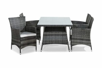 Thor matgrupp utomhus 140 cm rund inkl 4 fåtöljer - grå|vit