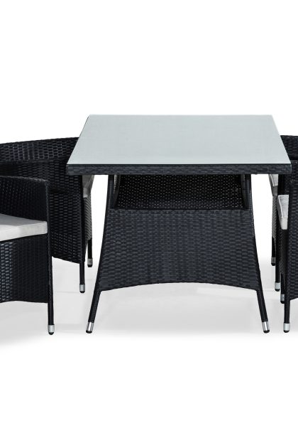 Matgrupp utomhus thor 140x90 + 4 thor fåtölj m dyna - svart|grå