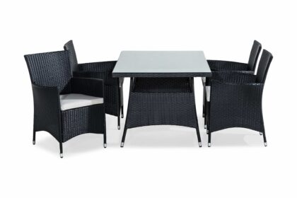 Matgrupp utomhus thor 140x90 + 4 thor fåtölj m dyna - svart|grå