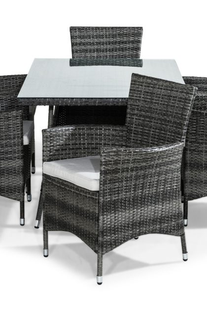 Thor matgrupp utomhus 140 cm rund inkl 6 fåtöljer - grå|vit|svart