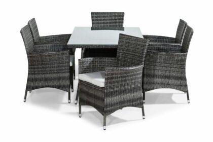 Thor matgrupp utomhus 140 cm rund inkl 6 fåtöljer - grå|vit|svart