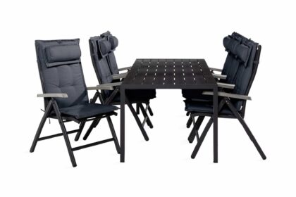 Matgrupp utomhus tunis 90x205 + 6 monaco positionsstol m dyna - svart|grå