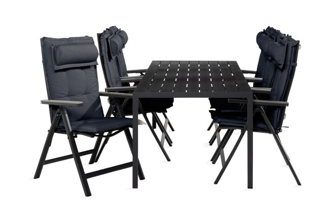 Matgrupp utomhus tunis 90x205 + 6 monaco light stol m dyna - svart|grå
