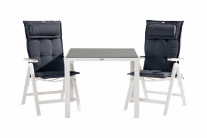 Matgrupp utomhus tunis 90x90 + 2 monaco light stol m dyna - vit|grå