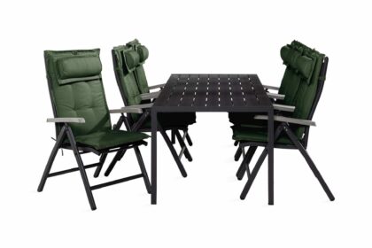 Matgrupp utomhus tunis 90x205 + 6 monaco positionsstol m dyna - svart|grå|grön