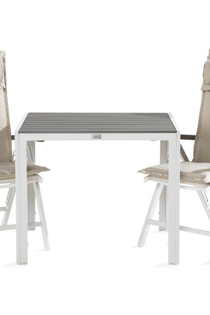 Matgrupp utomhus tunis 90x90 + 2 monaco positionsstol m dyna - vit|grå|offwhite