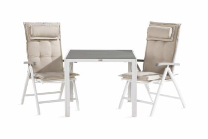 Matgrupp utomhus tunis 90x90 + 2 monaco positionsstol m dyna - vit|grå|offwhite