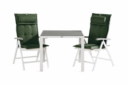 Matgrupp utomhus tunis 90x90 + 2 monaco positionsstol m dyna - vit|grå|grön