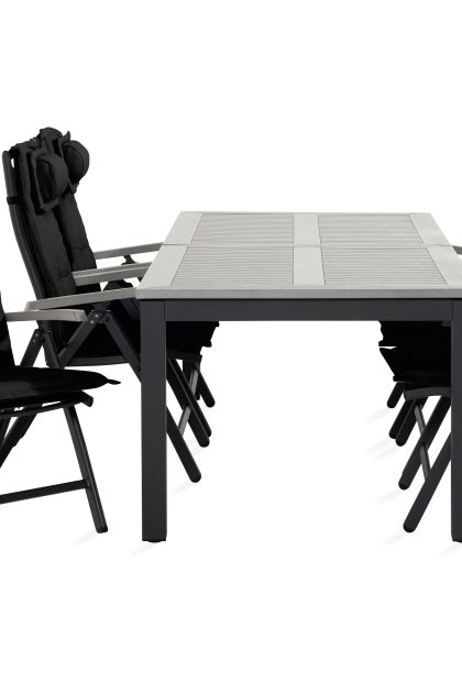 Matgrupp utomhus monaco 100x220-280 + 6 positionsstolar m dyna - svart|grå