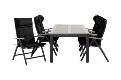 Matgrupp utomhus monaco 100x220-280 + 6 positionsstolar m dyna - svart|grå