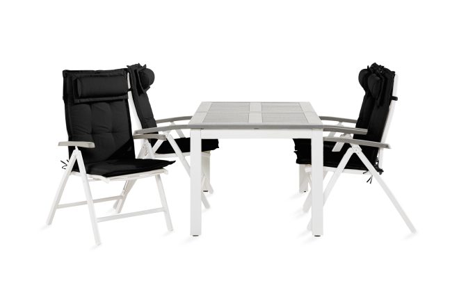 Matgrupp utomhus monaco 90x152-210 + 4 positionsstolar m dyna - vit|svart