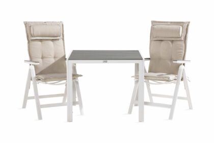 Matgrupp utomhus tunis 90x90 + 2 monaco light stol m dyna - vit|grå|offwhite