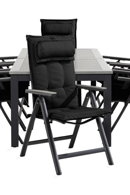 Matgrupp utomhus monaco 100x220-280 + 8 monaco light stol m dyna - svart|grå