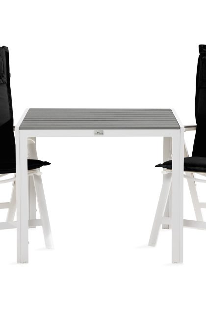 Matgrupp utomhus tunis 90x90 + 2 monaco light stol m dyna - vit|grå|svart