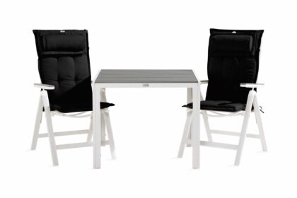 Matgrupp utomhus tunis 90x90 + 2 monaco light stol m dyna - vit|grå|svart