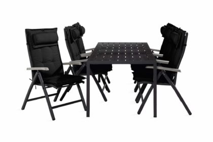 Matgrupp utomhus tunis 90x205 + 6 monaco positionsstol m dyna - svart/grå