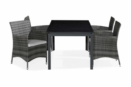 Matgrupp utomhus tunis 150x90 + 4 thor fåtölj m dyna - grå|offwhite