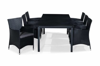 Matgrupp utomhus tunis 220-280x90 + 6 thor fåtölj m dyna - svart|grå