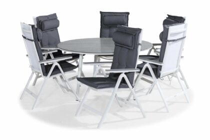 Matgrupp utomhus tunis 140 rund + 6 monaco light stol m dyna - vit|grå|grå