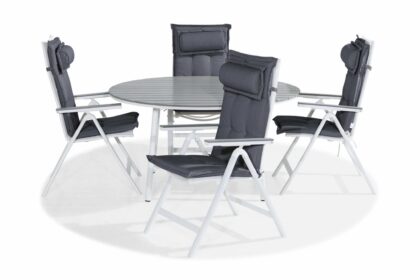 Matgrupp utomhus tunis 140 rund + 4 monaco light stol m dyna - vit|grå|grå